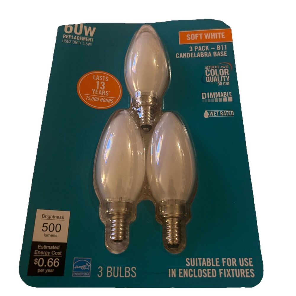 3 PACK EcoSmart 60-Watt Equivalent B11 Dimmable ENERGY STAR Frosted Glass Bulbs